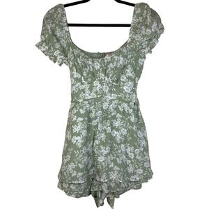 Francesca's Womens S Romper Sage Green Floral Cottagecore Fairy Romantic Dainty